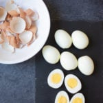 Hard boiled eggs peeling and some cut in half