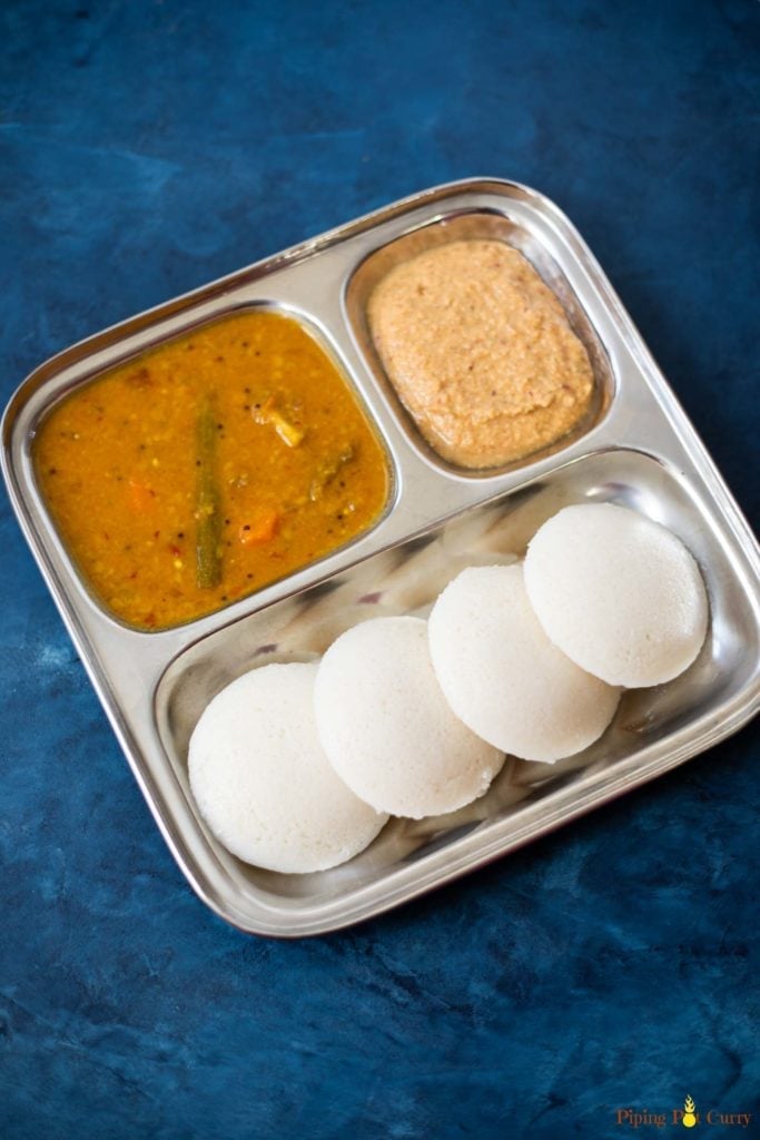 Instant Pot Idli Batter in a stainless plate with divisions