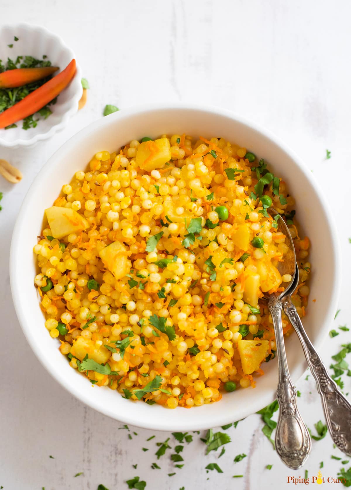 Sabudana Khichdi in a white bowl 