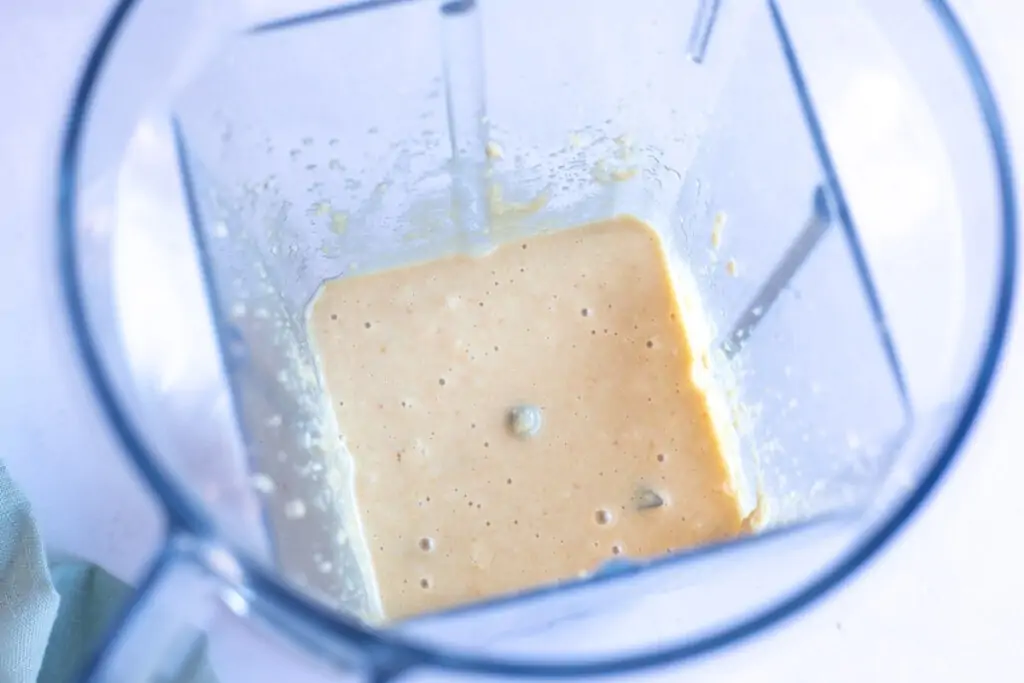 Blended tahini paste in a Vitamix 