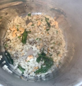 Onions and other tempering ingredients in the instant pot