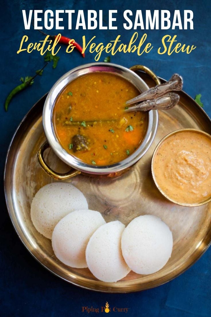 Vegetable Sambar South Indian Lentils Instant Pot Piping Pot Curry