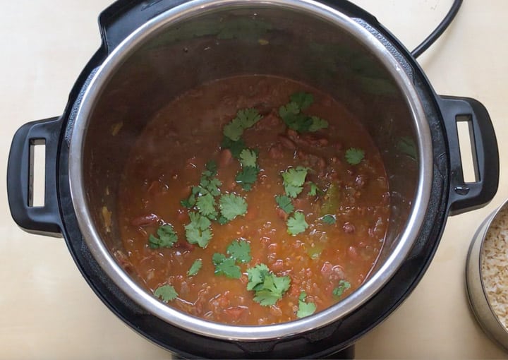 Red Kidney Beans Curry. Rajma Instant Pot - Piping Pot Curry-11 Rajma Masala garnished with cilantro ready in instant pot,