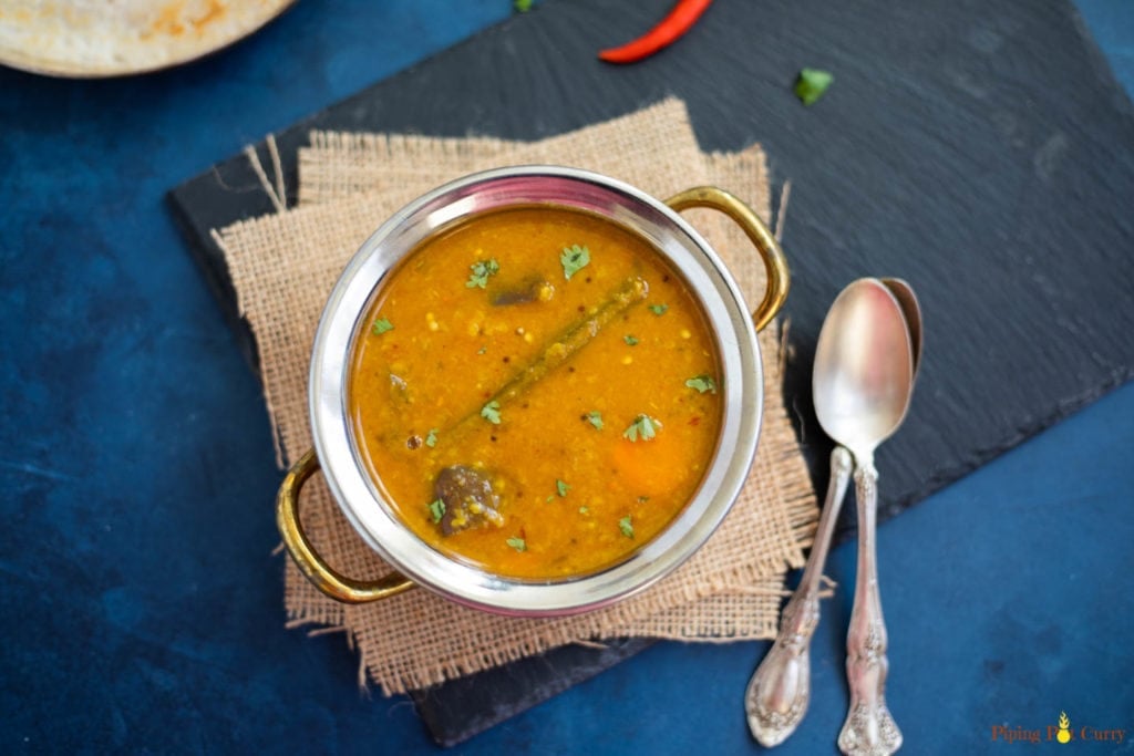 Lentil Sambar served in a bowl 