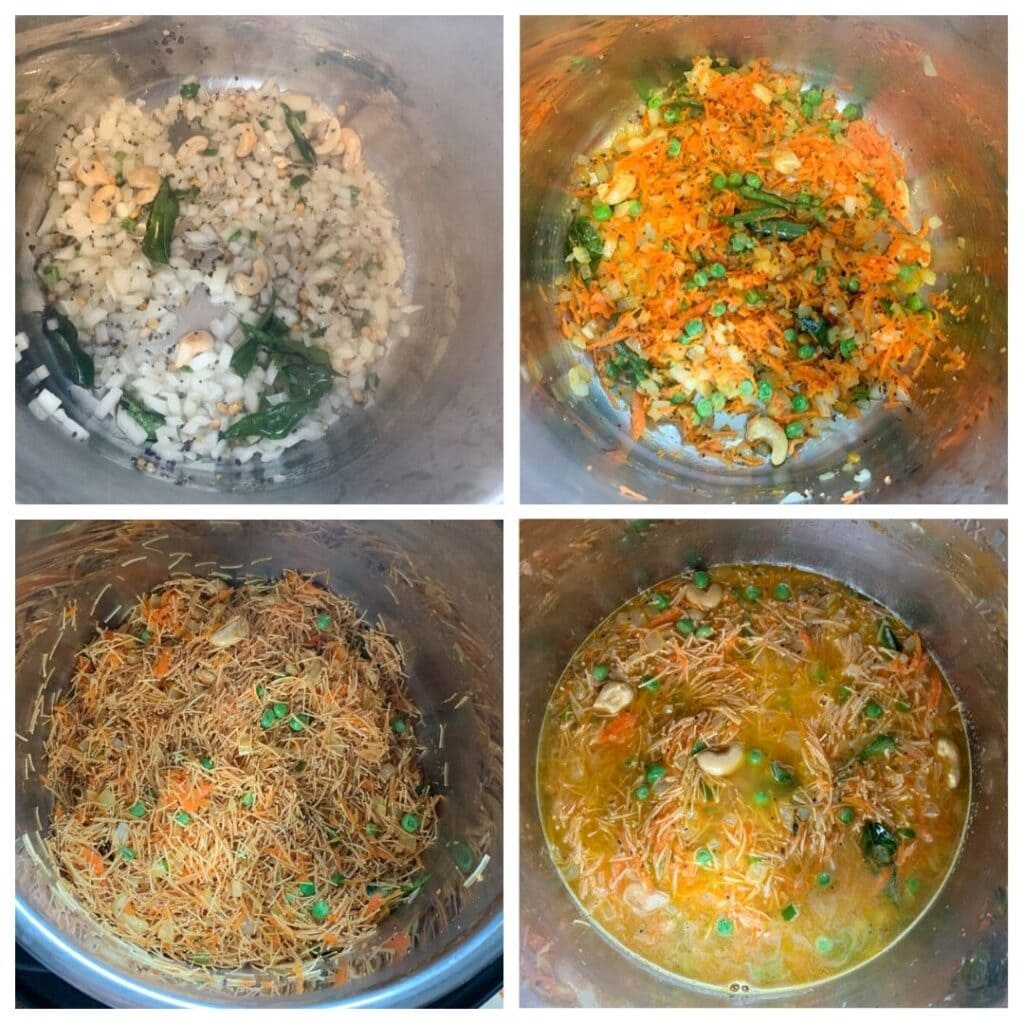 Step by step collage to make semi upma with vermicelli  and vegetables