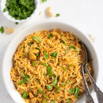 Semiya Upma made with vermicelli noodles in a bowl garnished with cilantro