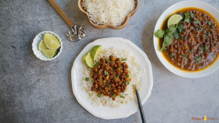 Punjabi Kala Chana or Black Chickpeas Curry made in Instant Pot. A homestyle mild spiced curry, best enjoyed with rice