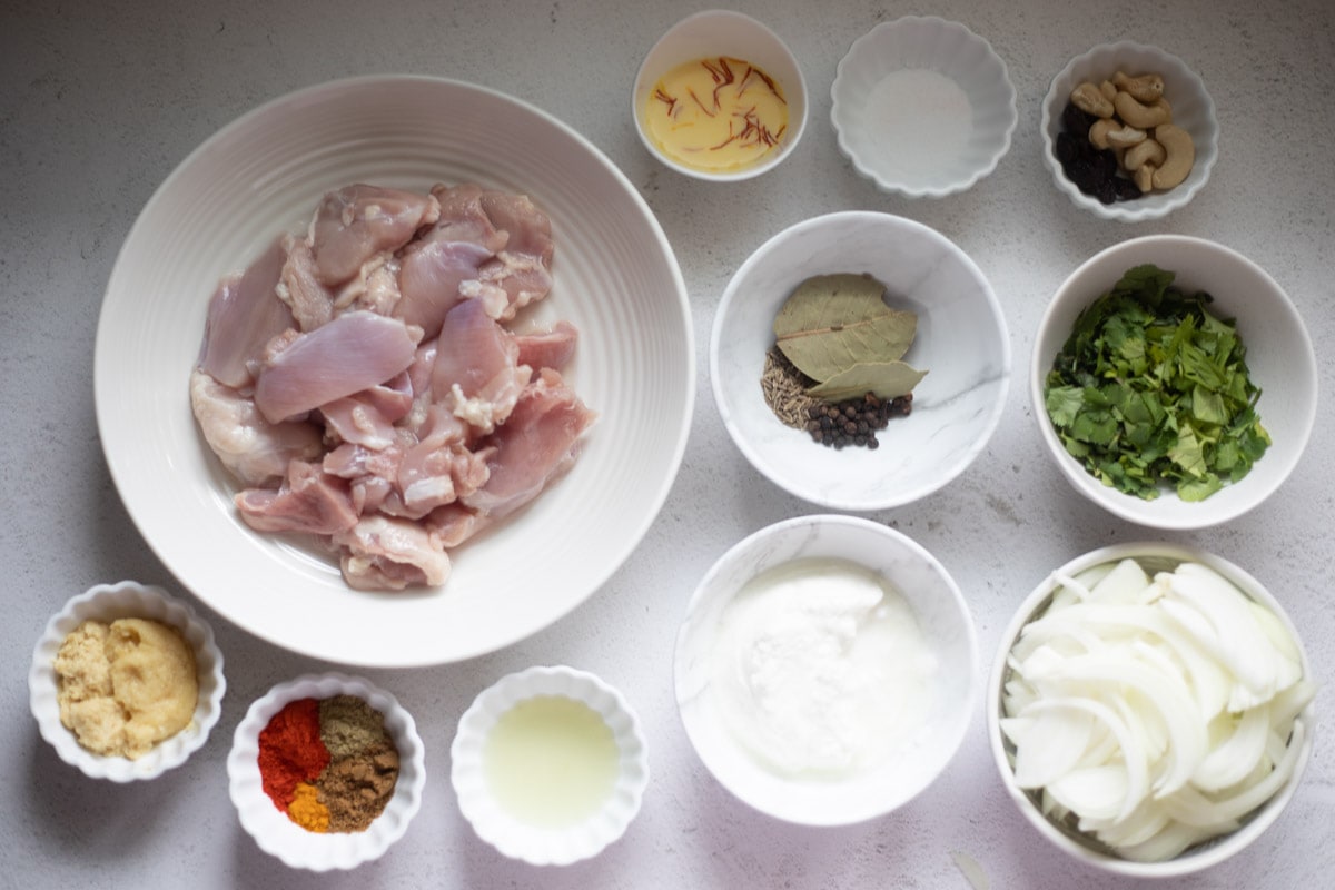 Ingredients to make chicken biryani