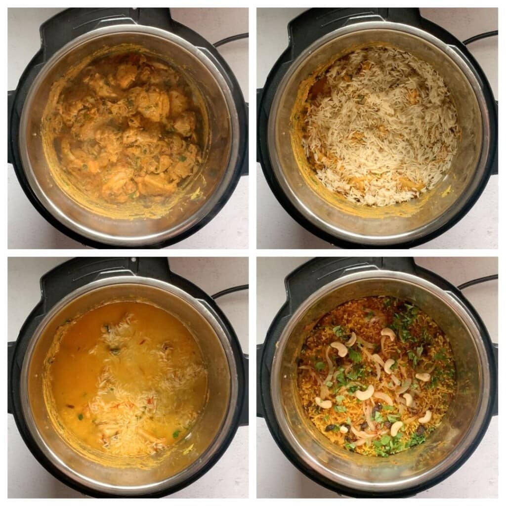 Chicken Biryani being made in the instant pot step by step