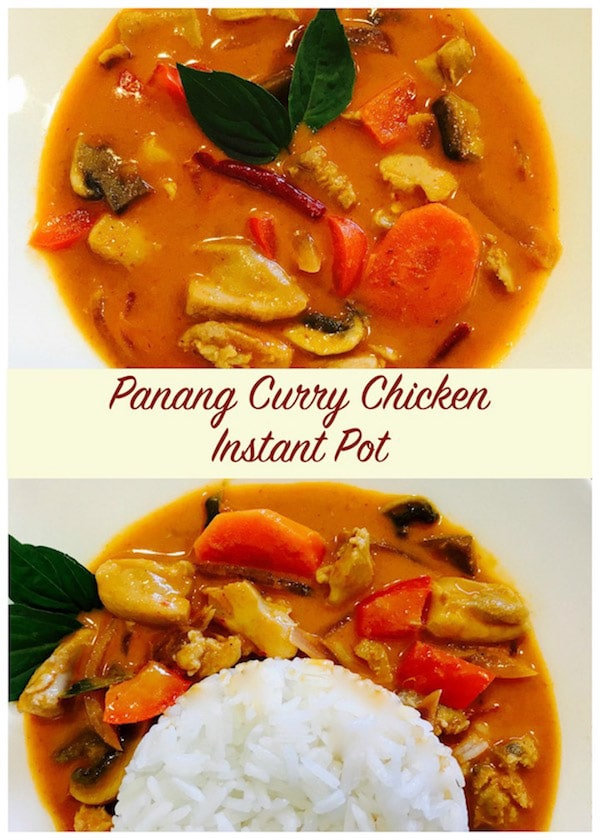 Enjoy this flavorful Panang Curry with Chicken made in the Instant Pot. I use a curry paste and guess what...it takes just 20 mins to get this wonderful dinner on the table | #panang #curry #thai #instantpot #pressurecooker #chicken #glutenfree | pipingpotcurry.com