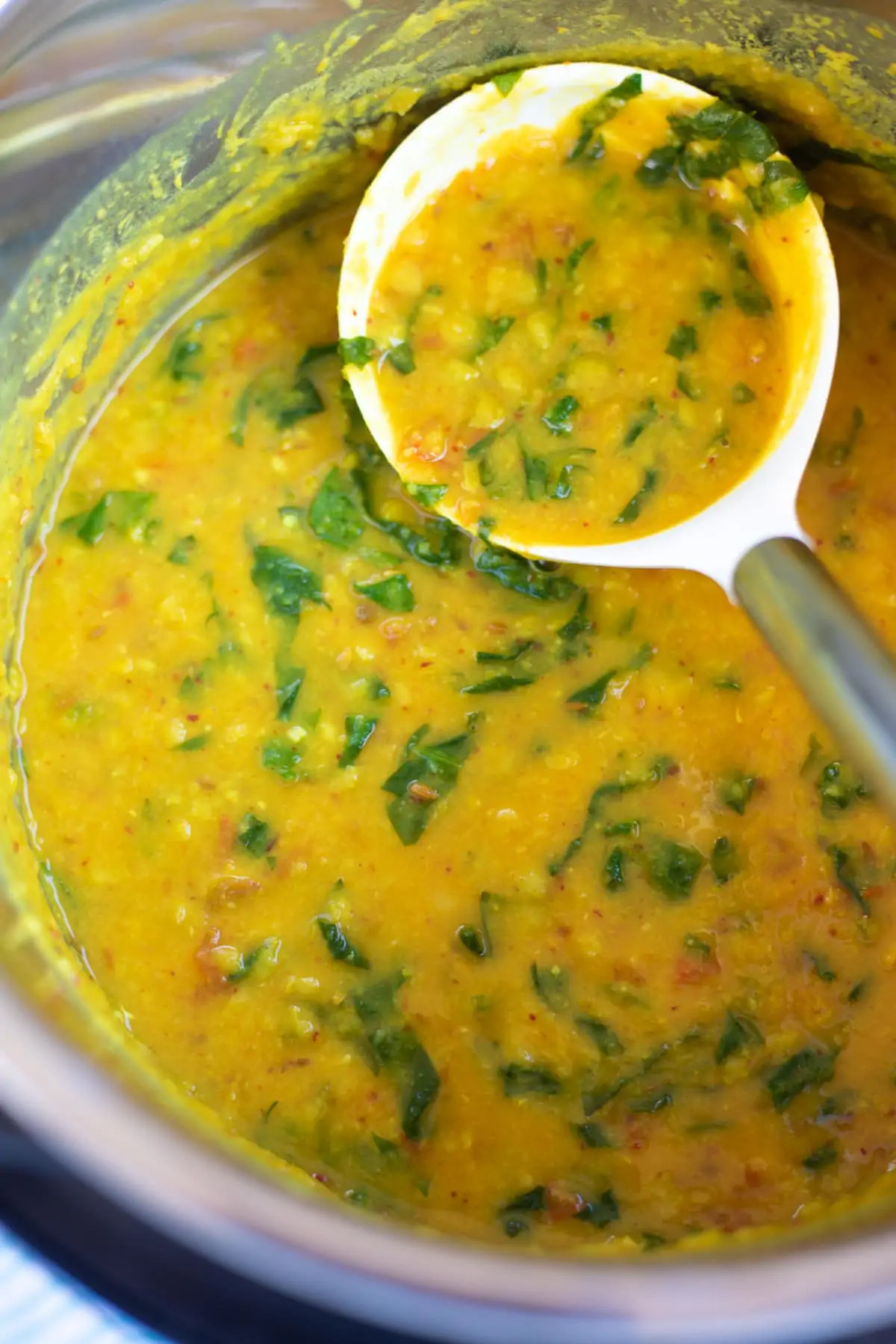 Spinach dal in the pressure cooker 