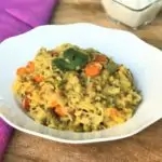Lentil and Vegetable khichdi in a white bowl