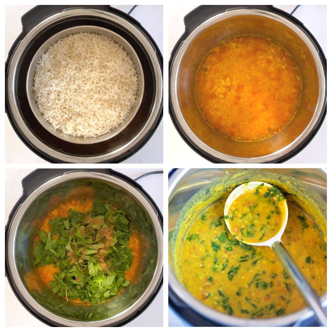 Steps for dal palak in instant pot with basmati rice 