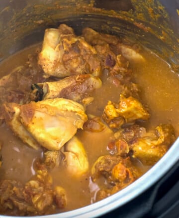 All ingredients ready in instant pot to make chicken chettinad