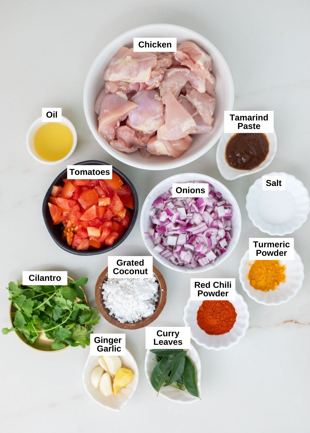 Chicken Chettinad ingredients with labels
