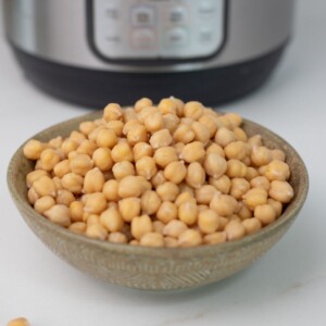 Tender chickpeas cooked in the instant pot in a bowl.