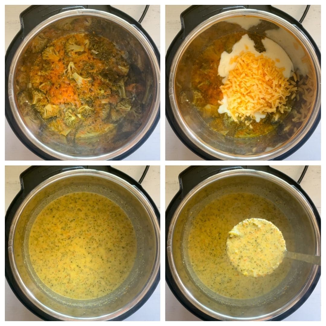Steps to make creamy broccoli cheddar soup in the instant pot
