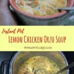 Lemon Chicken Orzo Soup made in the Instant Pot or Pressure Cooker. A healthy soup with lots of vegetables, tender chicken and orzo pasta, bursting with lemony flavors. A perfect meal for the cold weather! | #greek #healthy #easy #instantpot #pressurecooker #soup #lemonchickensoup #lemonsoup #chickensoup #orzo | pipingpotcurry.com