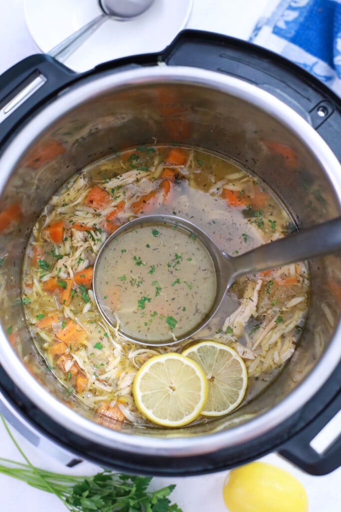 Lemon chicken orzo soup made in the instant pot