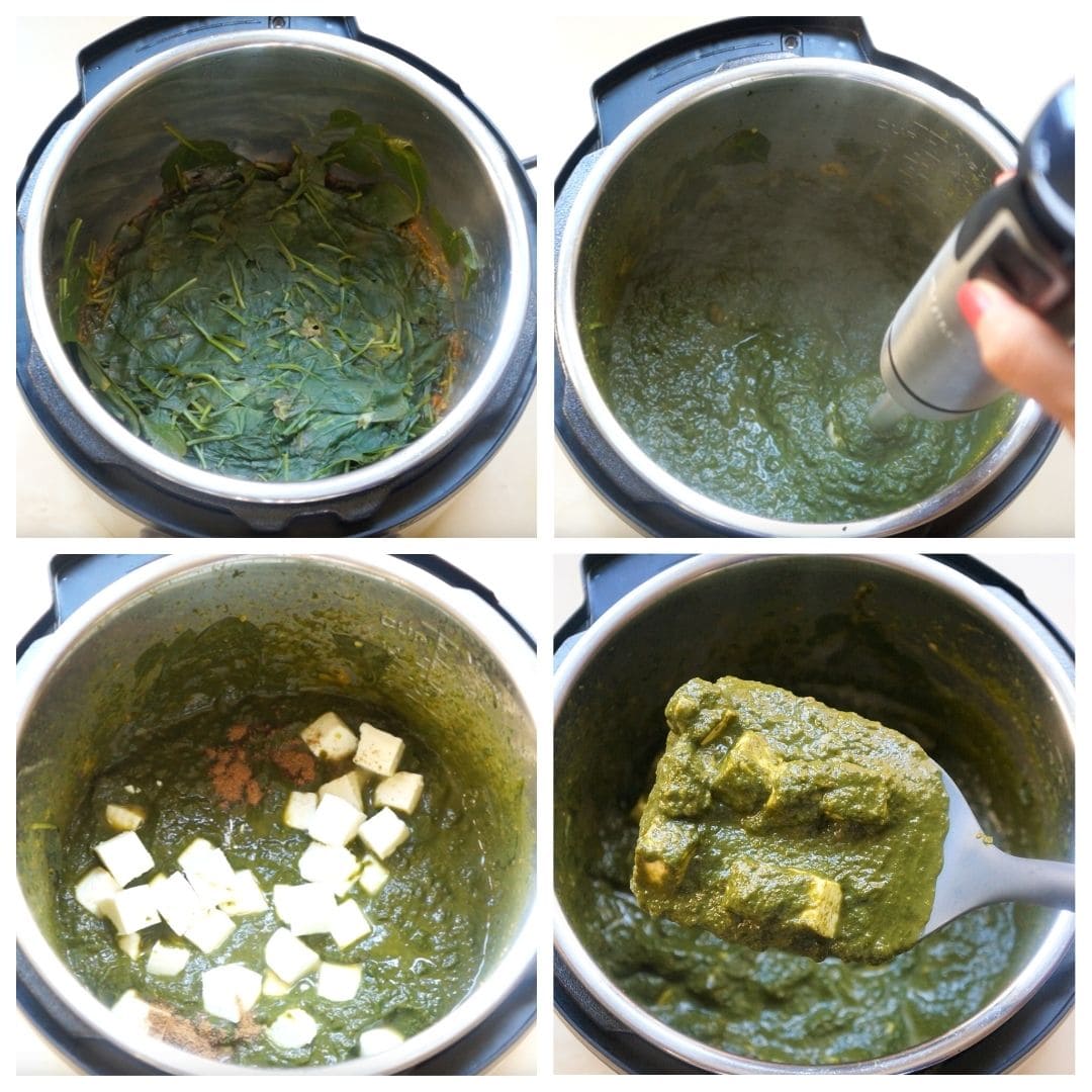 finishing steps to make palak paneer in instant pot