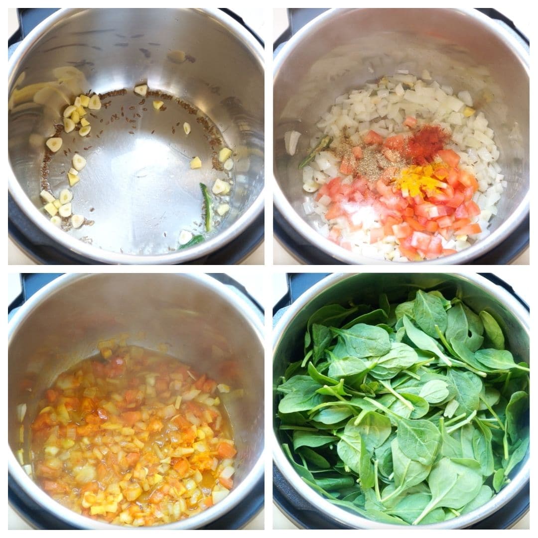 steps to make pressure cook spinach for palak paneer