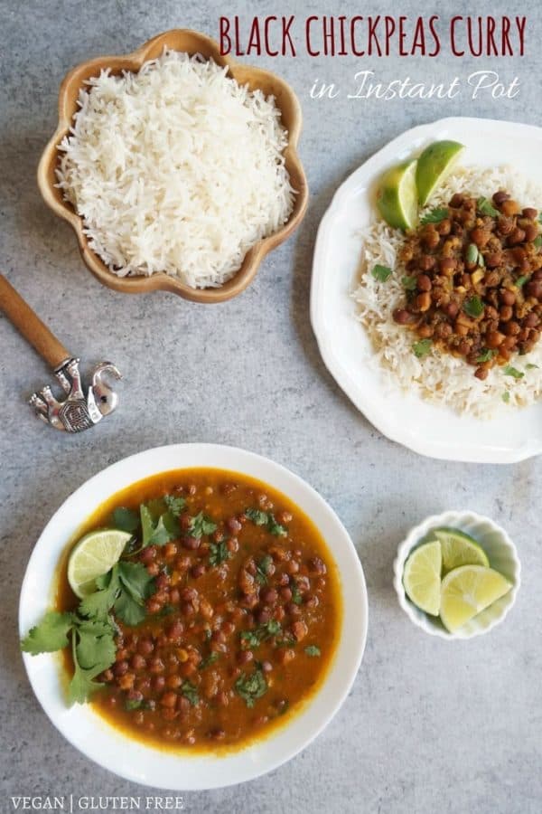 Punjabi Kala Chana or Black Chickpeas Curry made in Instant Pot or Stovetop pressure cooker. A homestyle mild spiced curry, best enjoyed with rice | #recipe #indian #chickpeas #chana #garbanzo #black #gravy #curry #instantpot #pressurecooker #vegan #glutenfree | pipingpotcurry.com