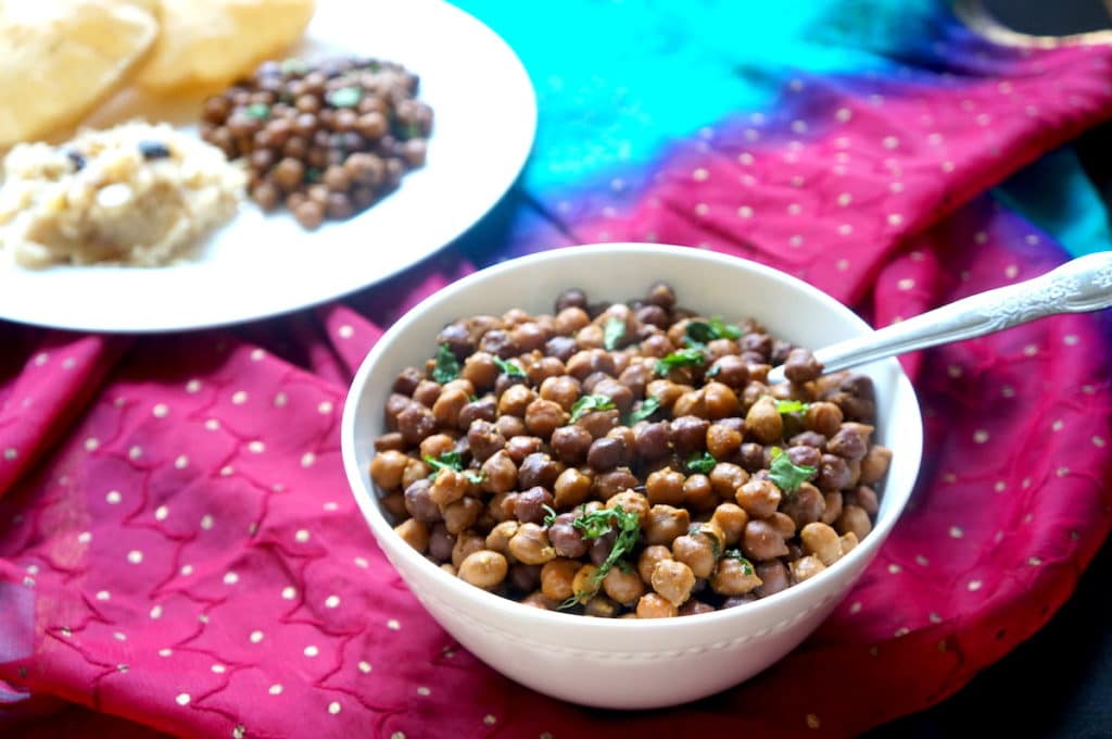 Kala Chana (Black Chickpeas) served in a white bowl