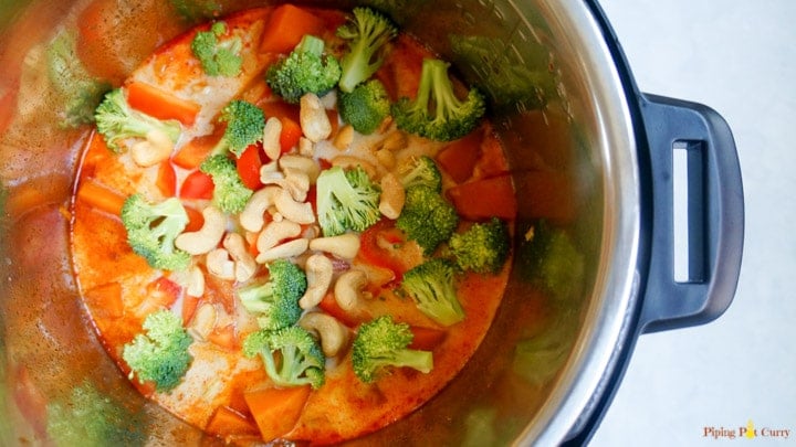 Thai Pumpkin Curry Instant Pot - Add Veggies added