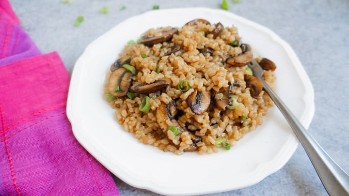 Mushroom Brown Rice served in a plate