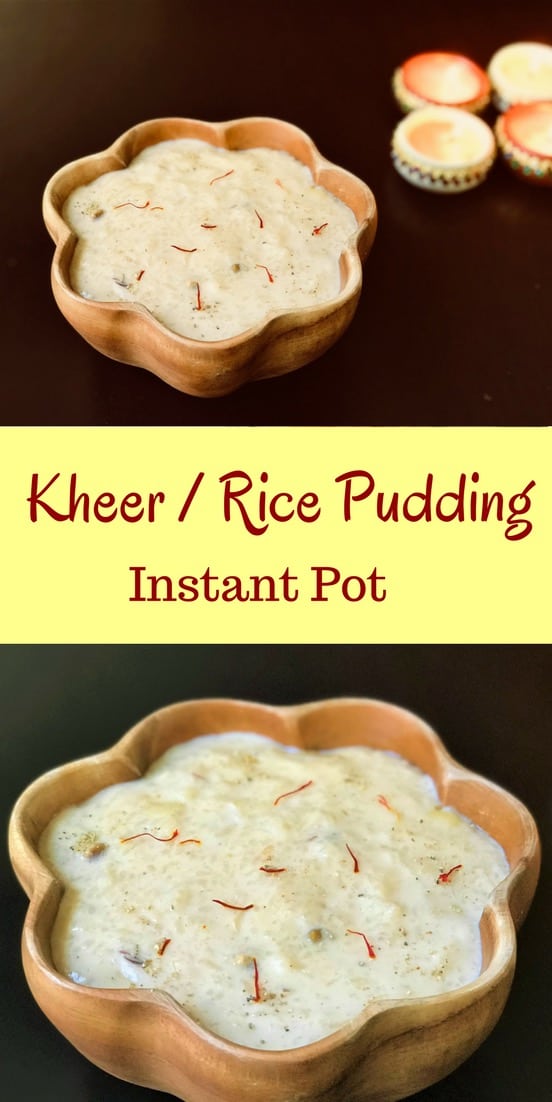 Making Kheer or Rice Pudding in the instant pot is so easy. Made with rice and milk infused with saffron, cardamom and assorted dried fruits. Just add all the ingredients and set to Porridge mode. Come back to perfectly creamy kheer in less than 40 mins! #rice #milk #saffron #kheer #pudding #recipe #indian #dessert #instantpot #pressurecooker #vegetarian #glutenfree | pipingpotcurry.com