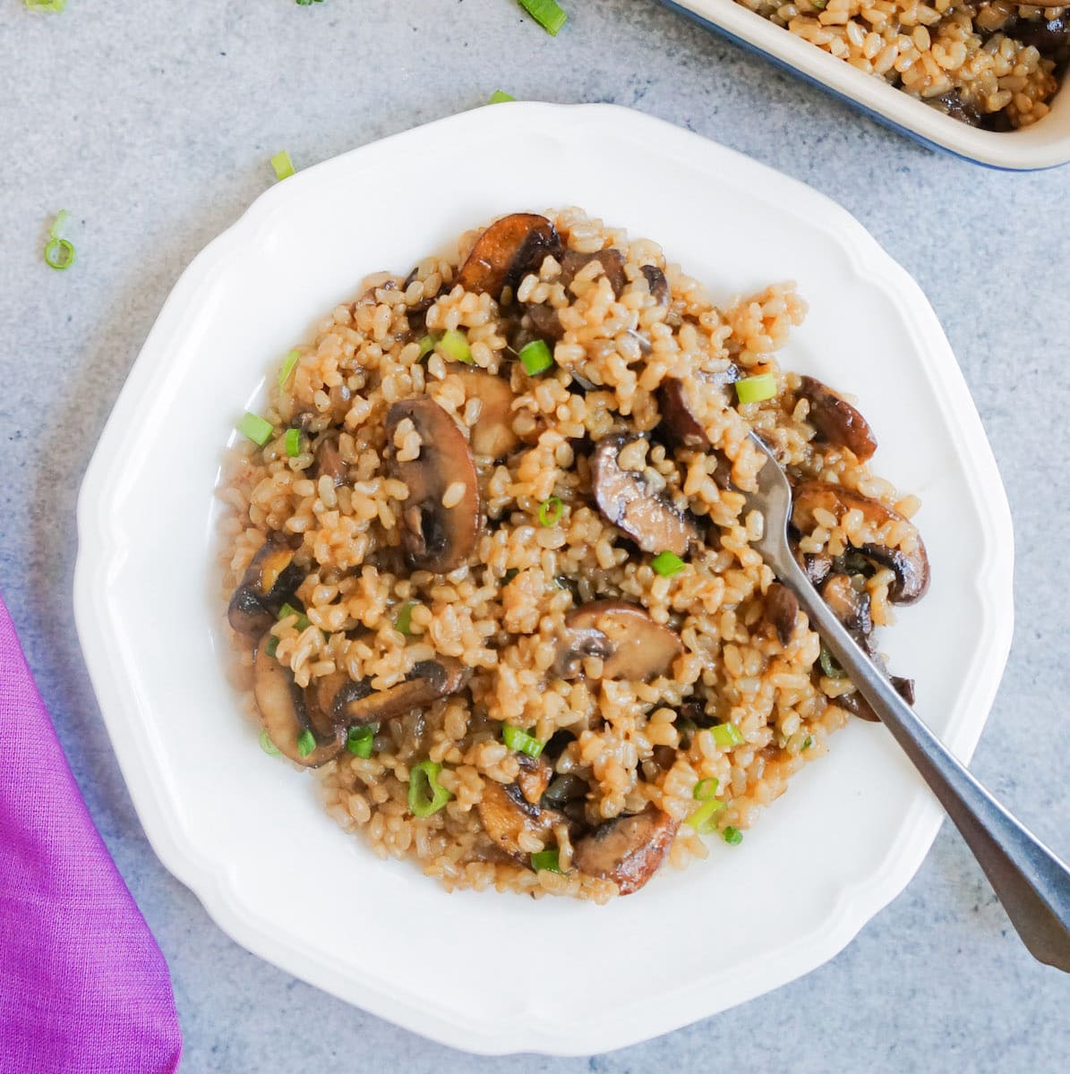 Mushroom Brown Rice Pilaf in a plate