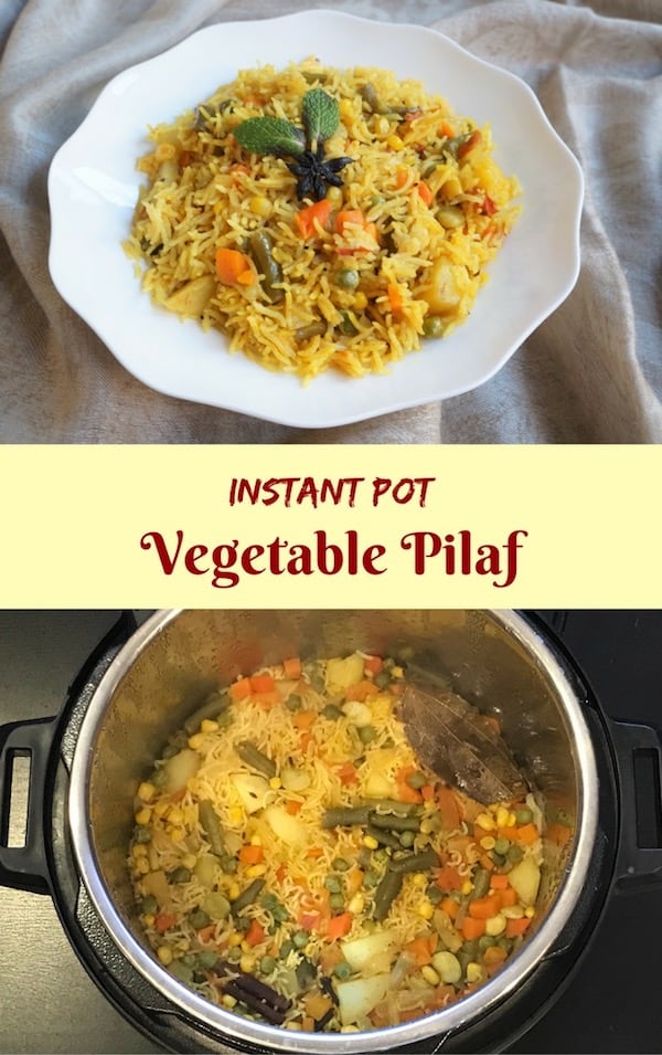 Vegetable Pulao or Vegetable Pilaf is an easy one pot rice dish mixed with a variety of vegetables and mildly flavored with spices. A perfect meal for busy evenings | #pulao #pilaf #rice #instantpot #pressurecooker | pipingpotcurry.com
