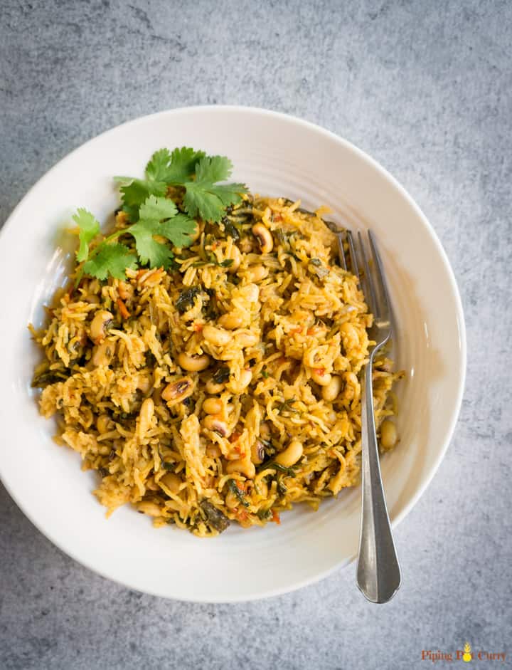 Black eyed peas and Spinach Pulao Pressure Cooker