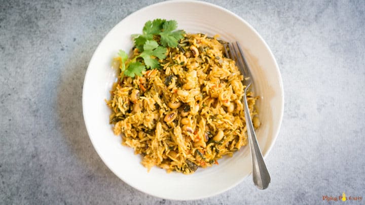 One-pot Black eyed peas & Spinach Rice in Instant Pot - Piping Pot Curry