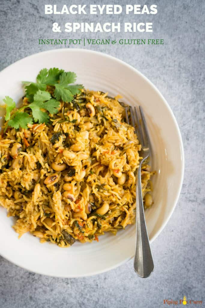 One pot Black eyed peas Spinach Rice in Instant Pot Piping Pot