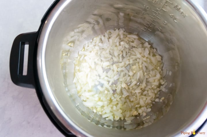 Instant Pot Fajita Pasta - Onions being cooked Instant Pot Fajita Pasta - Onions being cooked