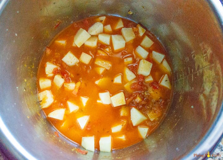 Instant Pot Potato Curry - Add potato to masala Instant Pot Potato Curry - Add potato to masala