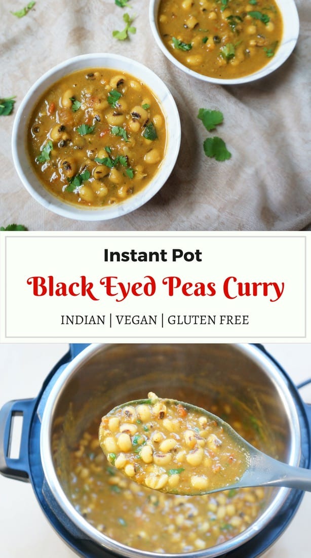 Black Eyed Peas Curry or #Lobhia Masala is a popular dish in North India. It is made in an onion-tomato gravy, along with lots of ginger, garlic and aromatic spices. It is perfect to enjoy with some steaming basmati rice and parathas | #blackeyedpeas #curry #indian #vegan #instantpot #pressurecooker #glutenfree | pipingpotcurry.com