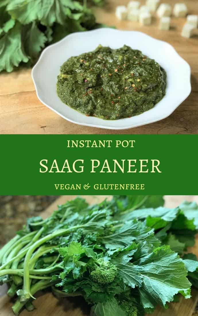 Punjabi Sarson ka Saag wit Paneer in Instant Pot. Saag is made with cooking mustard leaves and spinach with onions, ginger, garlic and spices. So delicious and nutritious! #saag #paneer #sarson #instantpot #pressurecooker #vegetarian #glutenfree | pipingpotcurry.com