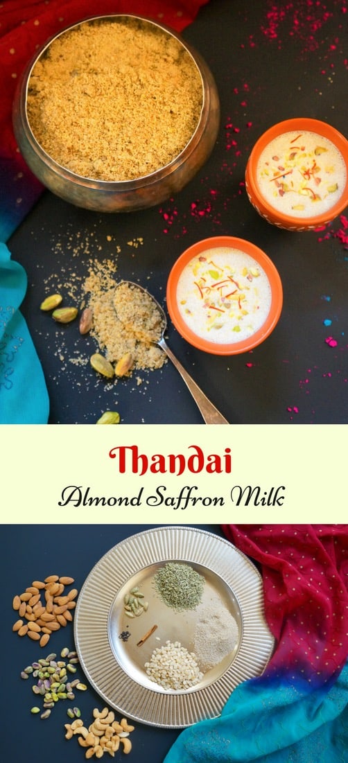 Thandai is a delicious cooling and refreshing drink made with milk flavored with nuts, seeds and spices. Thandai is made with a special spice mix, which is mixed in chilled milk. We will make the Thandai powder and then the Thandai Milk in this recipe.