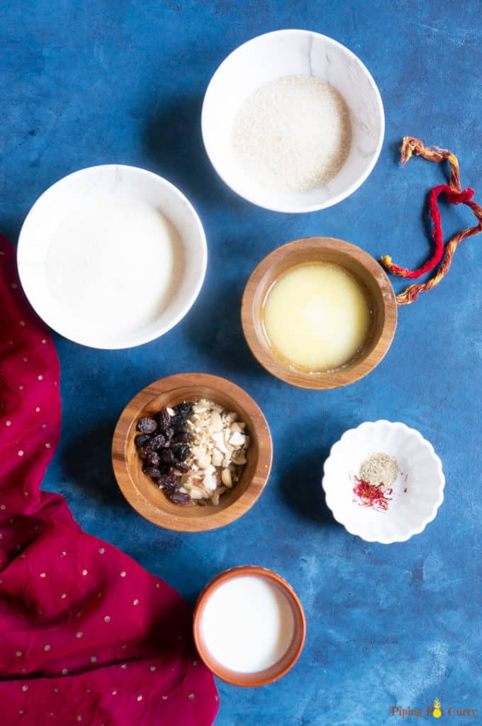 Sooji Halwa - Semolina Pudding Ingredients 
