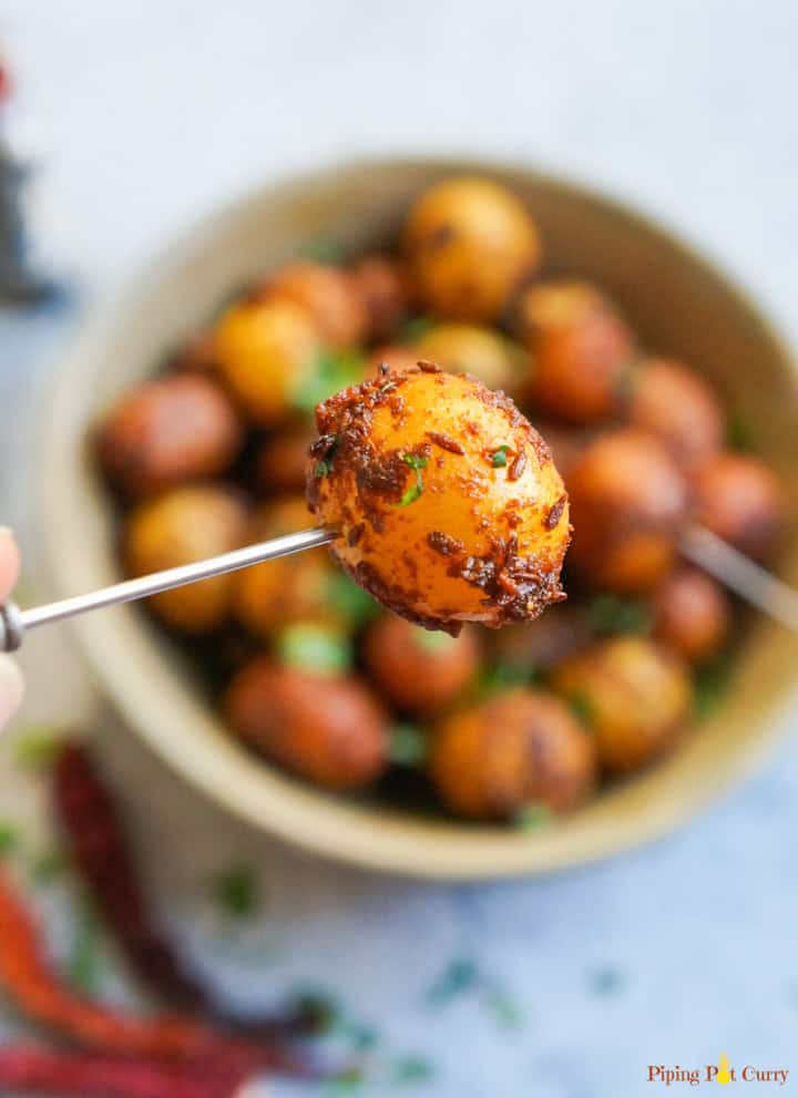 Closeup of Spicy Bombay Potatoes made in Instant Pot Pressure Cooker