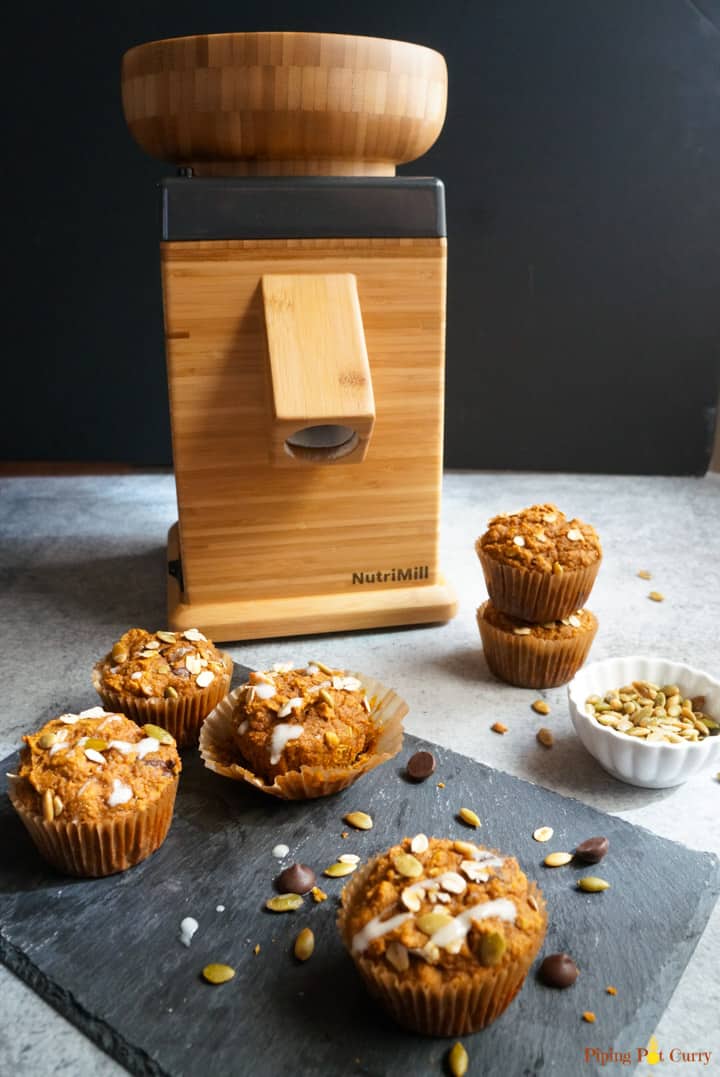 whole wheat pumpkin muffins with Nutrimill