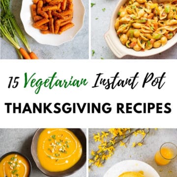 Looking for Vegetarian Thanksgiving meal inspiration? This collection of Vegetarian Instant Pot Thanksgiving Recipes includes a variety of appetizers, sides, main dishes and desserts to choose from. Truly something to be thankful for! #thanksgivingrecipes #instantpot #instantpotrecipes #pressurecooker #pressurecookerrecipes #vegetarianrecipes | pipingpotcurry.com