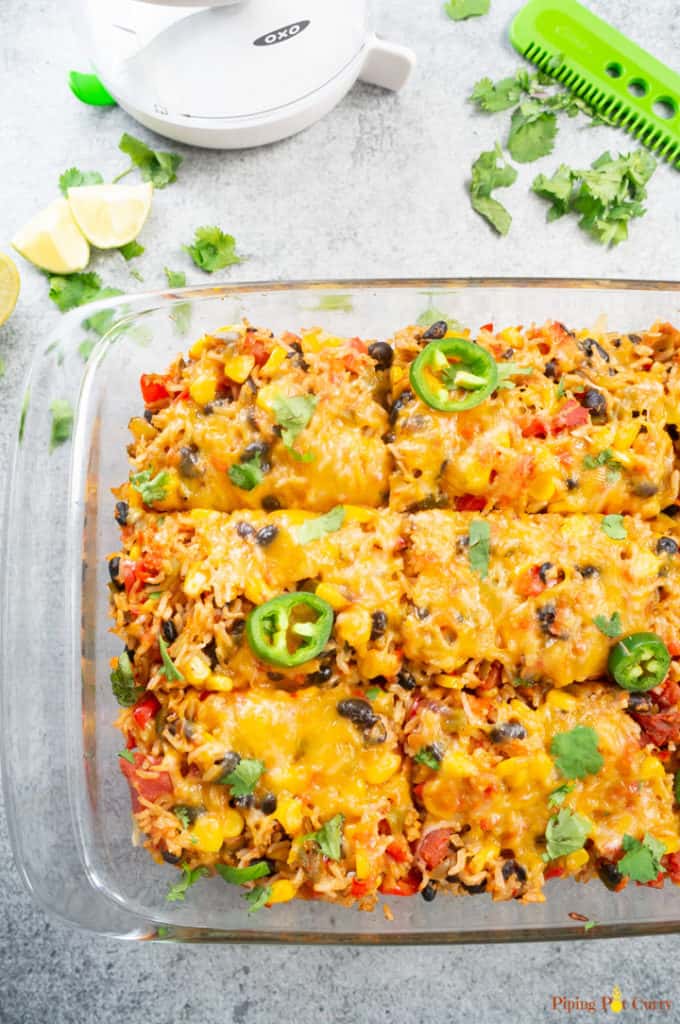 Healthy Vegetarian Mexican Casserole with Rice & Beans - Piping Pot Curry