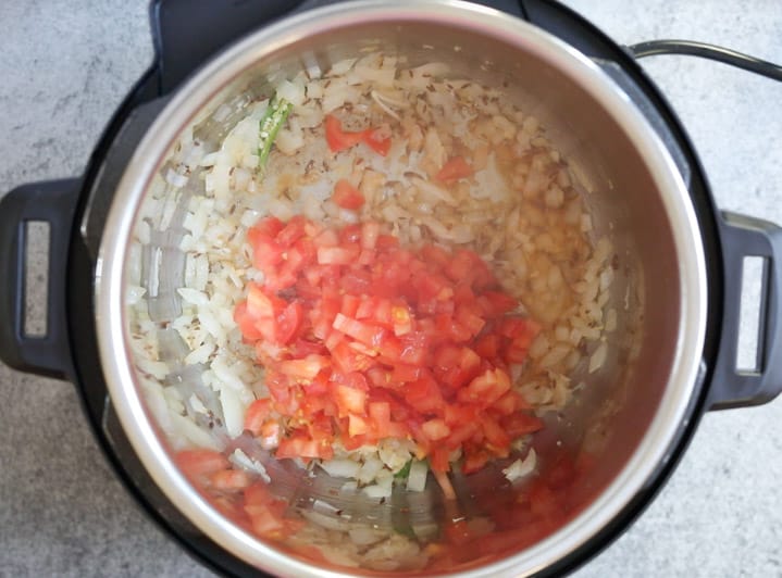 Aloo Matar in instant pot - Step 3 Add tomatoes