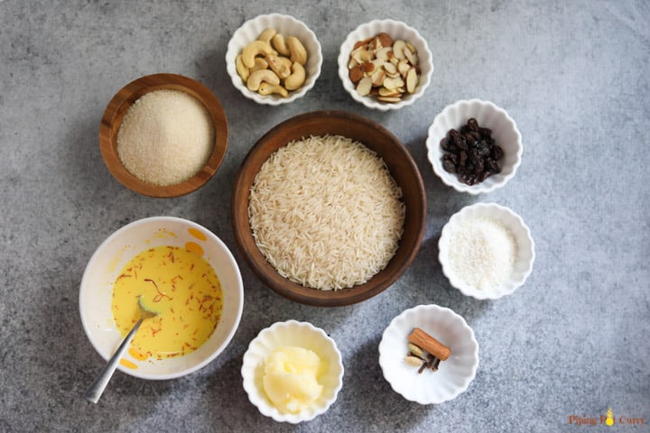 Zarda. Meethe Chawal Ingredients