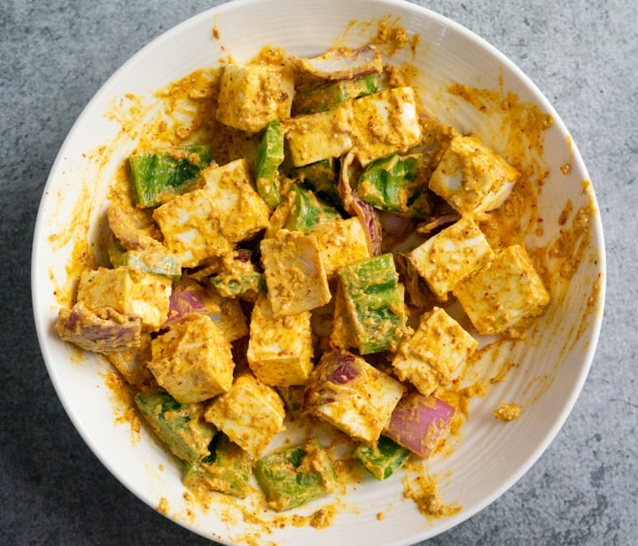 Paneer Tikka Masala in Instant Pot - 4. Marinated Paneer and veggies Marinated paneer & veggies