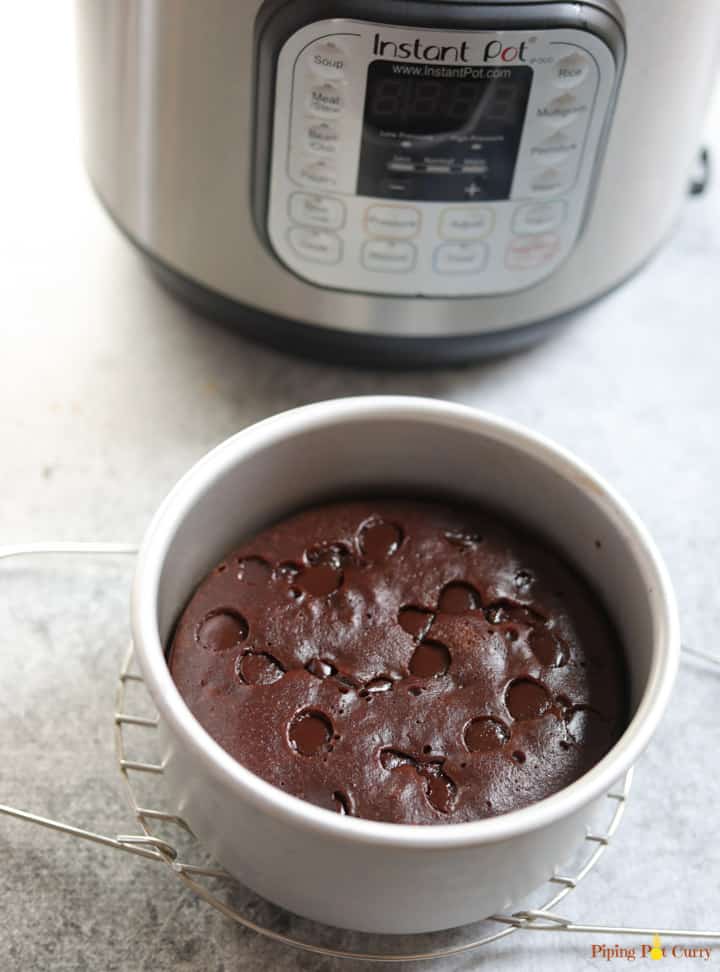 Fudgy Brownie cooked and placed in front of the instant pot