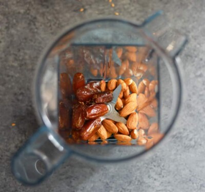 Grind Almonds and Dates for Almond Butter Energy Balls in a Vitamix